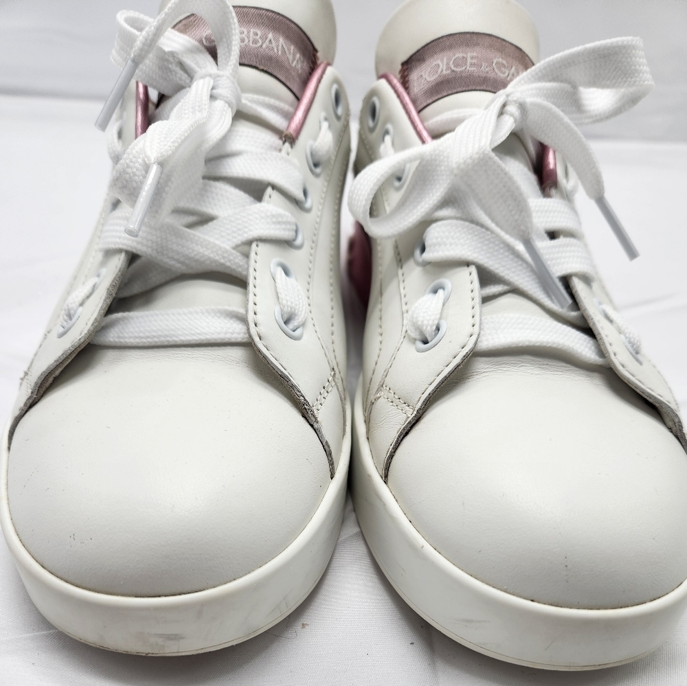 Authenticated Dolce & Gabbana Women Pink & White Sneakers Shoes Size 7/37.5 - Picture 3 of 16